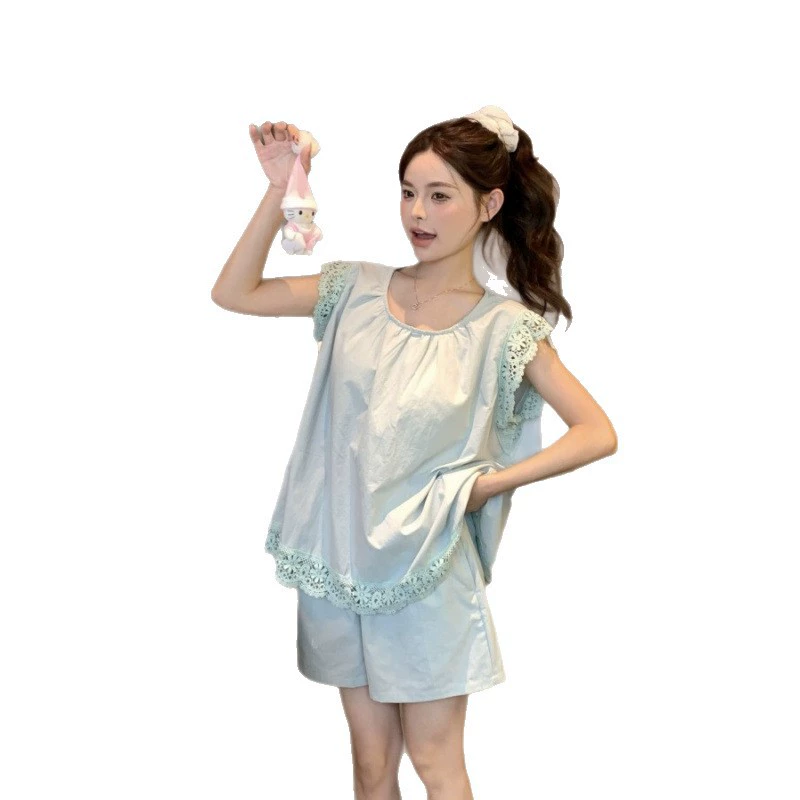 (Торговля через границу), милый свежий дышащий летний пижамный комплект без рукавов, 韩 style, свободный крой, с коротким рукавом