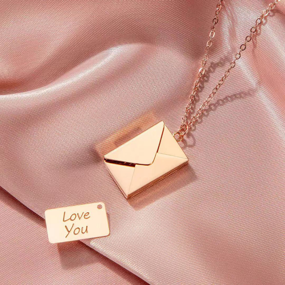 Dust extracted titanium steel stainless envelope necklace plated real gold, fashionable women's collarbone chain_voghion.com