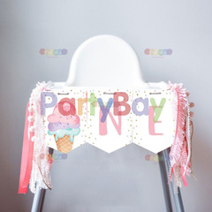萊派 新品寶寶生日one主題餐椅拉旗  寶寶生日冰激凌氛圍布置橫幅