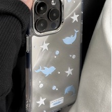可爱小海豚适用苹果15promax手机壳iPhone14金属按键13防摔12镜面