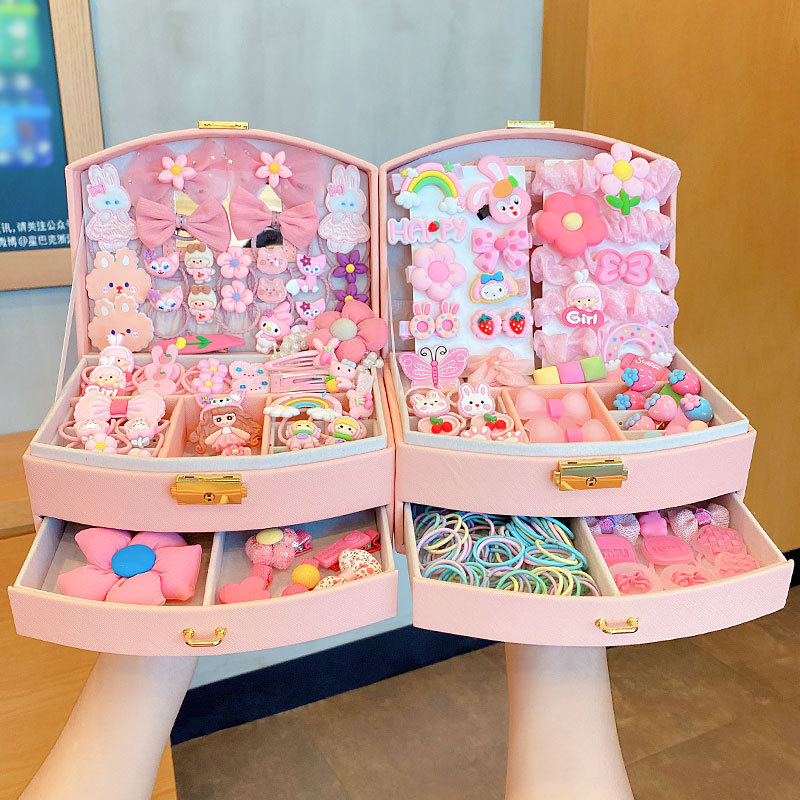 High-End Kidsren's Hair Accessories Set Gift Box Girls Birthday Hairpin Hairpin Rubber Band Headdress Little Princess Cute Jewelry Box
