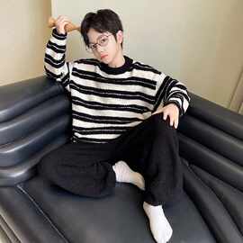 儿童珊瑚款加厚男童睡衣条纹家居服套装法兰绒新款绒冬季秋冬2026