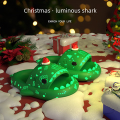 chedoir Christmas night light shark-shaped slippers ins cute home footwear couple's footprints sandals