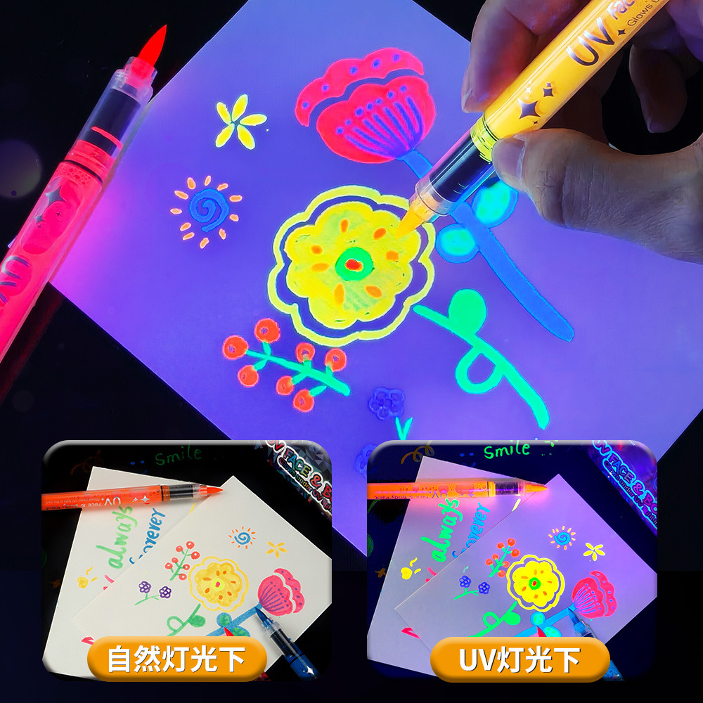 Transfronterizos para 8 colores de pintura corporal, conjunto de pinceles de luz nocturna, concierto de Halloween, pinceles de luz de maquillaje borrables