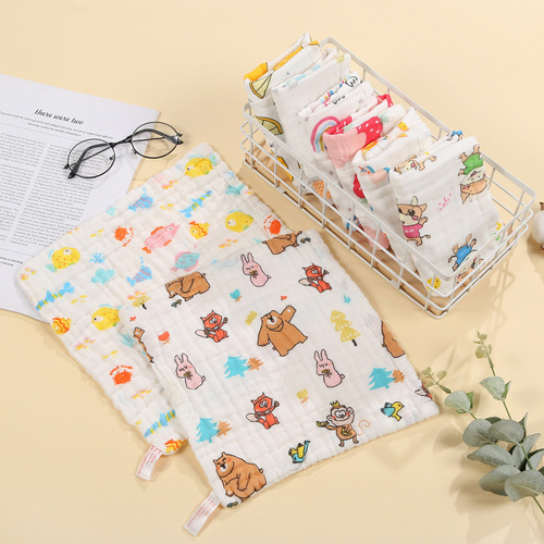 Handkerchief for babies, A-class cotton gauze children's small towel, soft cartoon style, kindergarten baby small square towel, cross-border