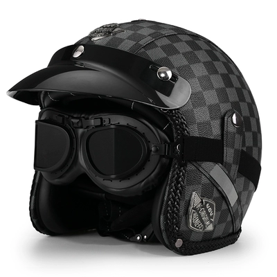 Motosiklet dəbilqələri — and winter pedal 3/4 helmet - m-light-gray-plaid-print-black-mirror-free-brim-face-towel