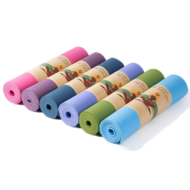 Fabricantes de stock al por mayor TPE mat de yoga de dos colores 183 * 61 * 0.6 mat de ejercicios deportivos de danza portátil mat