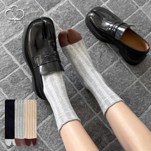 Toe Socks Women's Two Toe Socks Korean Style Vertical Strip Contrast Color Thumb Two Toe Women's Socks Japanese Style Cute Pig's Foot Shoes Sheep's Foot Socks