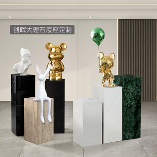 Simple marble decorative sculpture base decoration white black Hotel mall floor stone pier display stand decoration
