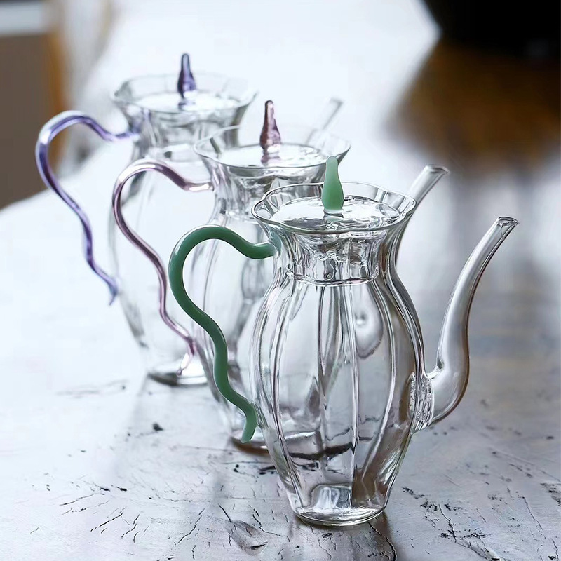 高硼硅玻璃花茶冷泡壶 茶水分离耐高温侧把壶 家用绿茶专用泡茶壶