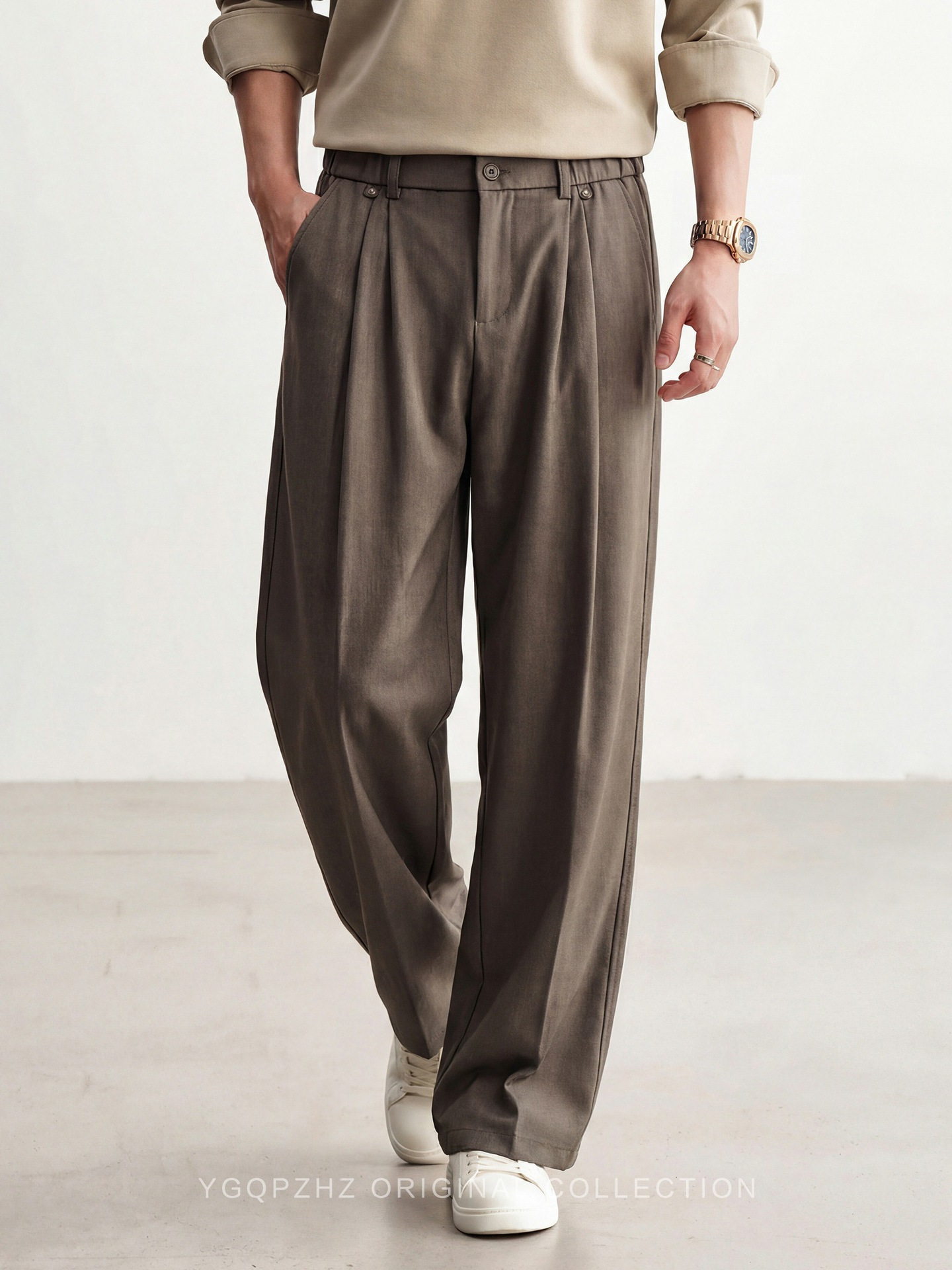 Silk-Like Drape Sheep Wool Blend Old Money Style Thin Casual Pant