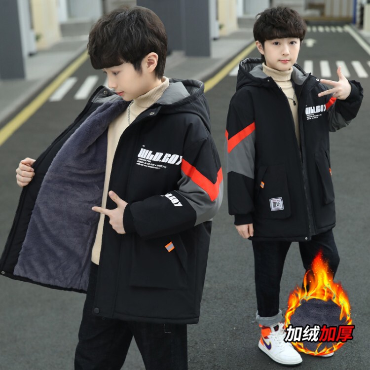 Boys' Cotton Jacket 2026 New Style Fleece Parka Winter Clothing Children's Thickened Cotton Coat Boys' Autumn and Winter Cotton Jacket