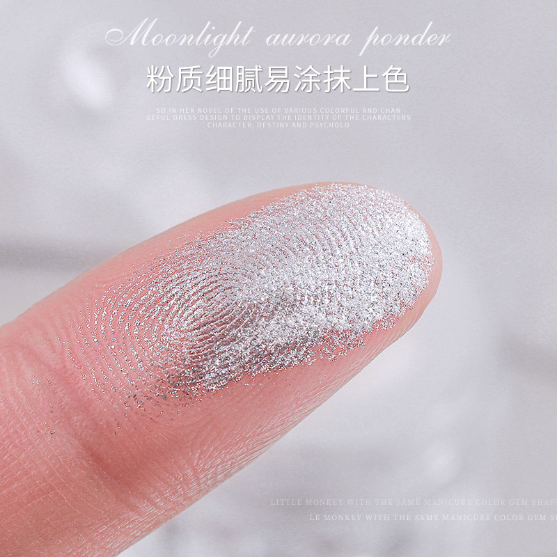 Celebridad en línea uñas belleza luz de la luna espejo mágico polvo brillo polvo resaltar aurora polvo de hadas polvo fino fototerapia decoraciones de uñas ultra-fino
