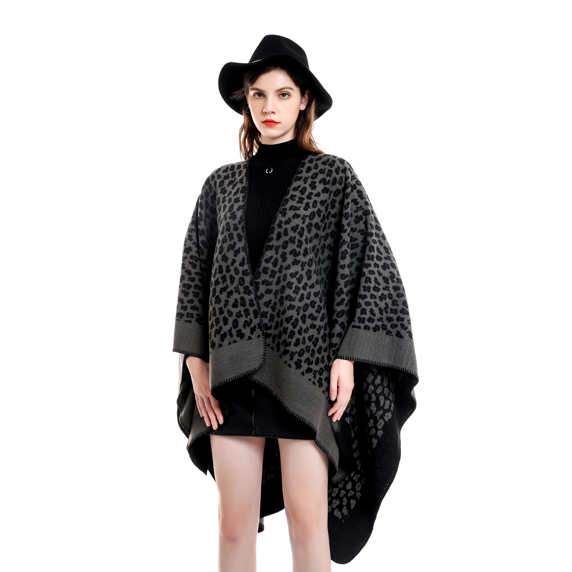 Capa con estampado de leopardo de Cachemira para mujer Primavera, otoño e invierno a prueba de viento cálido abrigo chal color a juego de moda