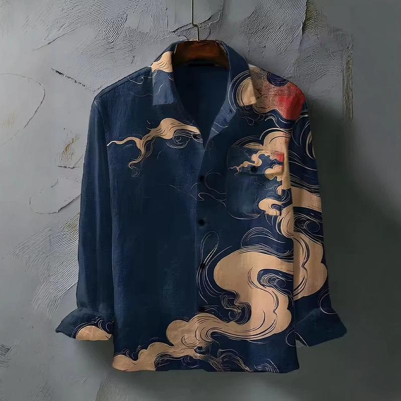 New fashion brand full-print men's long-sleeve shirt with warrior eye ghost style retro casual top shirt for autumn