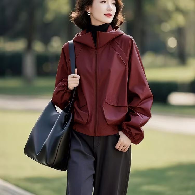 2025新款紫色夹克外套女春秋款厚早春短款春季韩连帽软壳冲锋衣潮|undefined