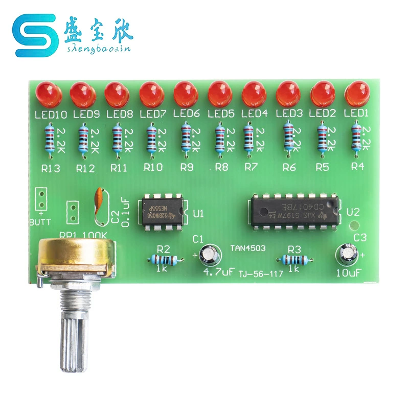 Десятиканальный светодиодный светильник с эффектом текущей воды на базе NE555+CD4017, комплект для самостоятельной сборки, электронный набор для производства TJ-56-117