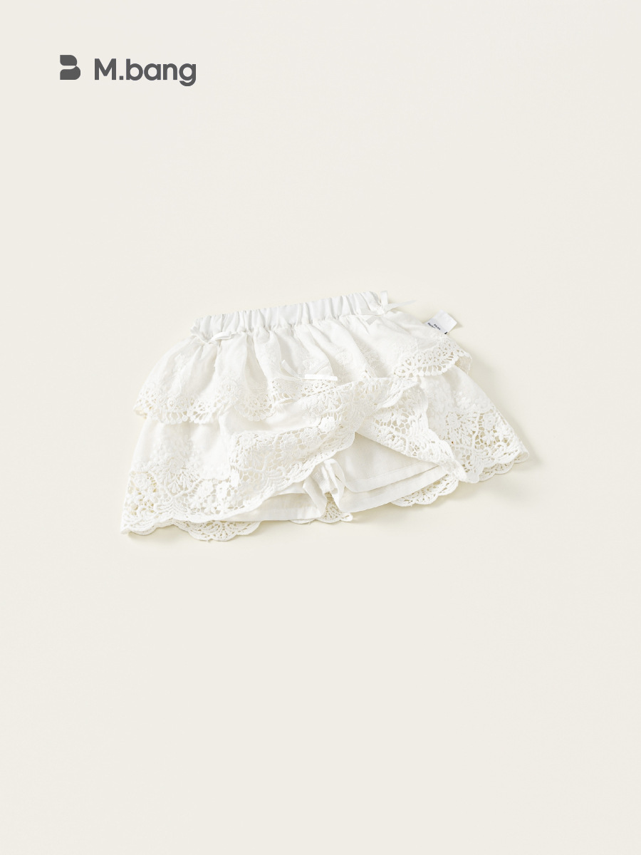 Youbao ropa para niños verano nuevo estilo falda corta niña color puro dulce lazo falda bordada hueca