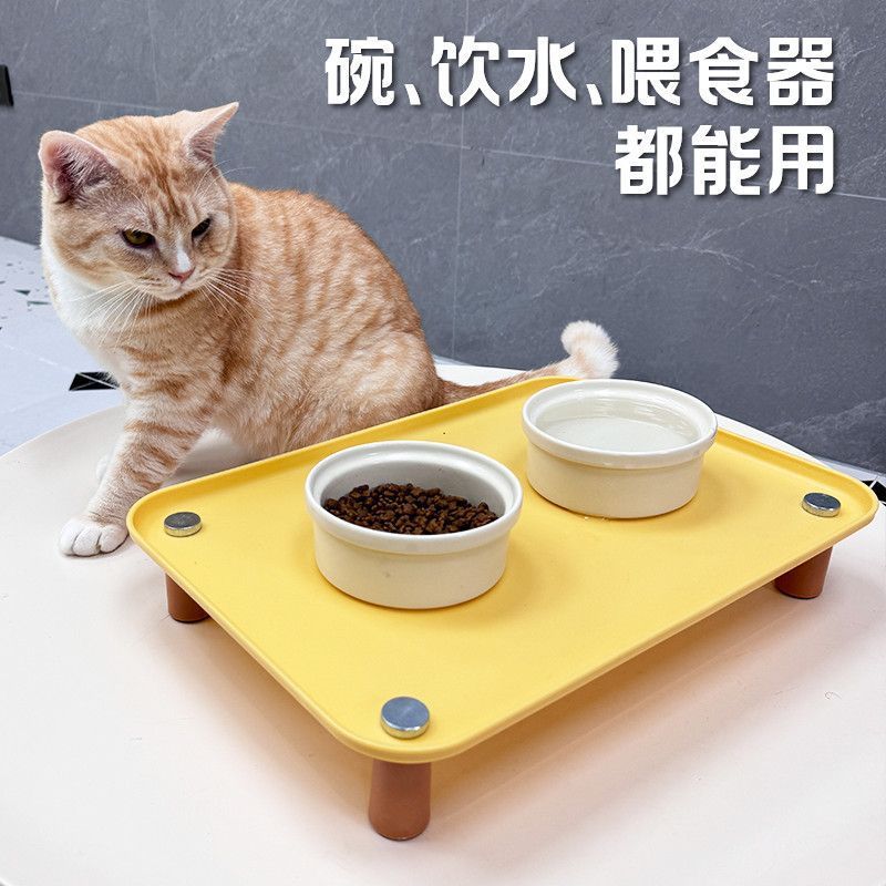 宠物餐盘猫咪饭碗餐盘增高防滑方形猫咪必备用品防漏防污吃饭饭桌|undefined