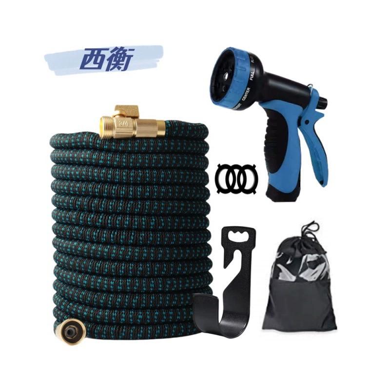 Производитель продаёт 3-х секционный телескопический садовый шланг с высоконапорным водяным пистолетом, набор для мойки автомобилей, черный и синий.