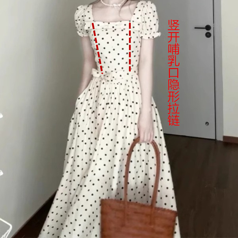 Summer Nursing Clothes for Hot Moms When Going Out, Postpartum Breastfeeding Clothes, French Style Polka Dot Waist Nursing Dress Summer Nursing Clothes for Hot Moms When Going Out, Postpartum Breastfeeding Clothes, French Style Polka Dot Waist Nursing Dress