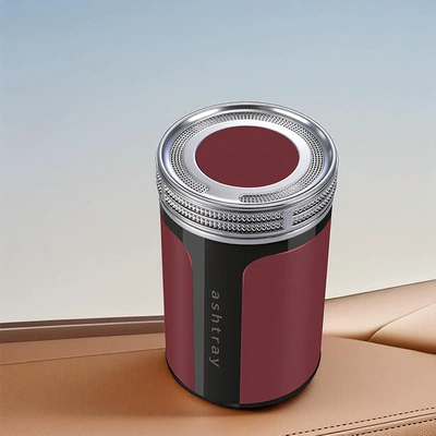 Car ashtray Lights, Ceramic Inner Container, High - 032-leather-pattern-ashtray-red