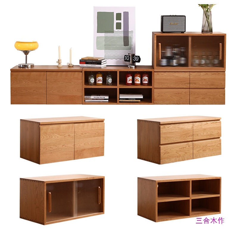 Cherry Wood Rubik's Cube Tv Cabinet Building Block Combination Storage Display Cabinet Pure Solid Wood Cupboard Small Apartment Bookshelf Storage Cabinet