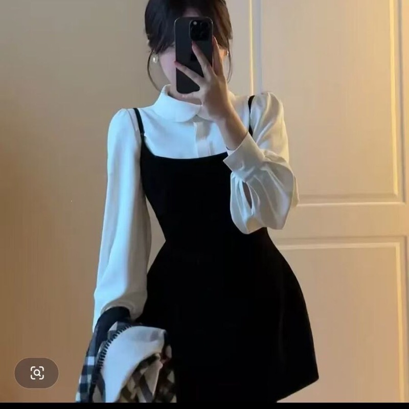 2026 Spring Gentle Style Outfit for Petite Women: Long-Sleeve Shirt + Vintage Fashionable Suspender Dress for Women 2026 Spring Gentle Style Outfit for Petite Women: Long-Sleeve Shirt + Vintage Fashionable Suspender Dress for Women