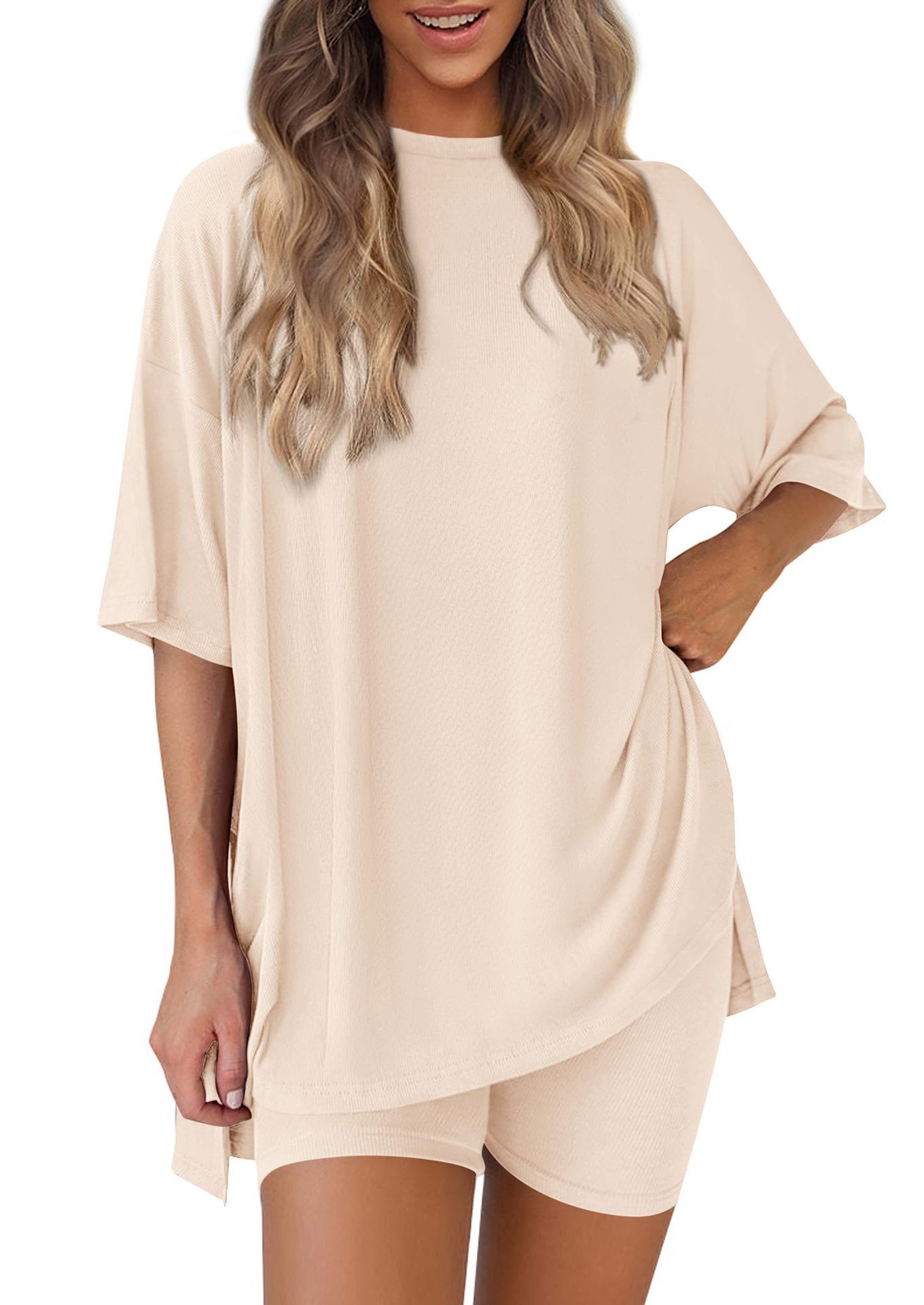 Casual Women's Shorts Set Solid Colour Loose Fit Summer Outfit_voghion.com