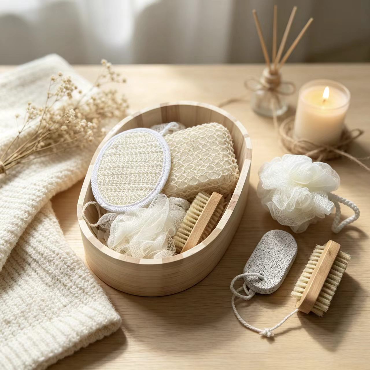 Set de Baño de Madera con Corazón de Madera de Masaje para Baño y Regalo