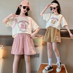 女童夏季套裝2023新款兒童洋氣時髦夏裝中大童女裝短袖短褲兩件套