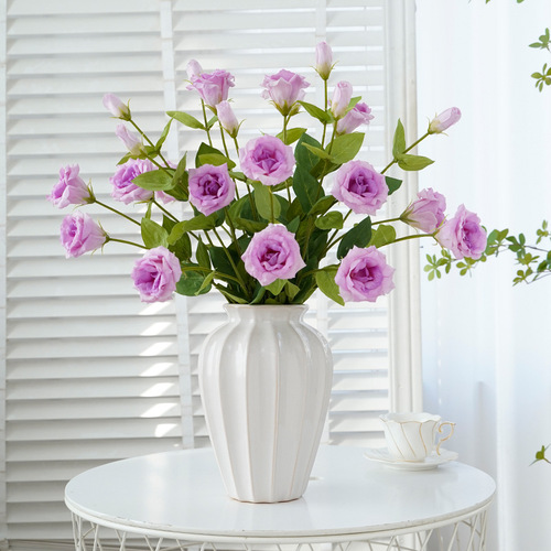 High-end 3-head moisturizing lisianthus artificial flower light luxury hotel wedding decoration live source manufacturer wholesale
