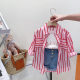 2024 Summer new children's fashion Korean-style striped long-sleeved shirt + vest pants three-piece suit for small and medium girls