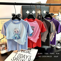 子供の夏の半袖の半ズボンの子供のスポーツの漫画の半袖のtシャツのパジャマの女性の赤ちゃんの氷感の家庭服のスーツ