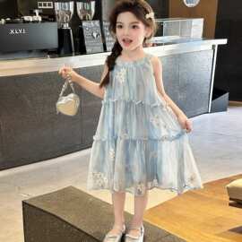 女童夏季裙子新款夏天沙滩裙小女孩公主裙儿童夏装运动连衣裙