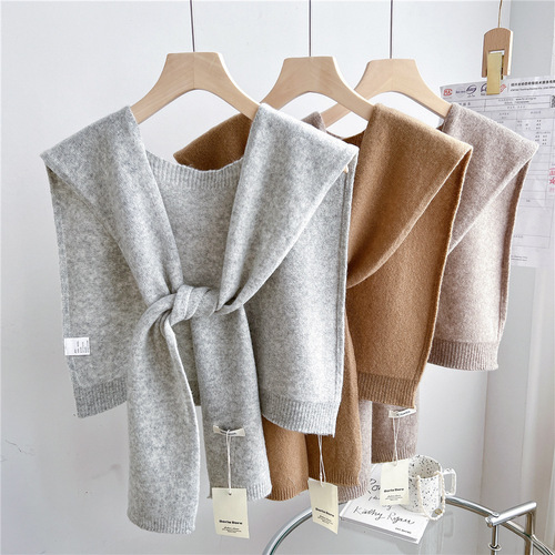 Solid color small fragrant style knitted shawl for women in spring and autumn, versatile decorative shoulder strap, summer air-conditioned room exterior waistcoat, fake collar