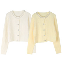 秋冬女装针织开衫重工钉珠圆领单排扣长袖法式长袖针织开衫外套女