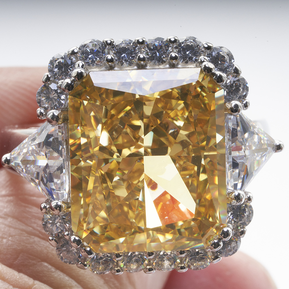 Anillo de diamantes de alto contenido de carbono de alta definición anillo de diamantes de alto carbono amarillo rosa de corte redeano anillo grande de 10 quilates transfronterizo caliente