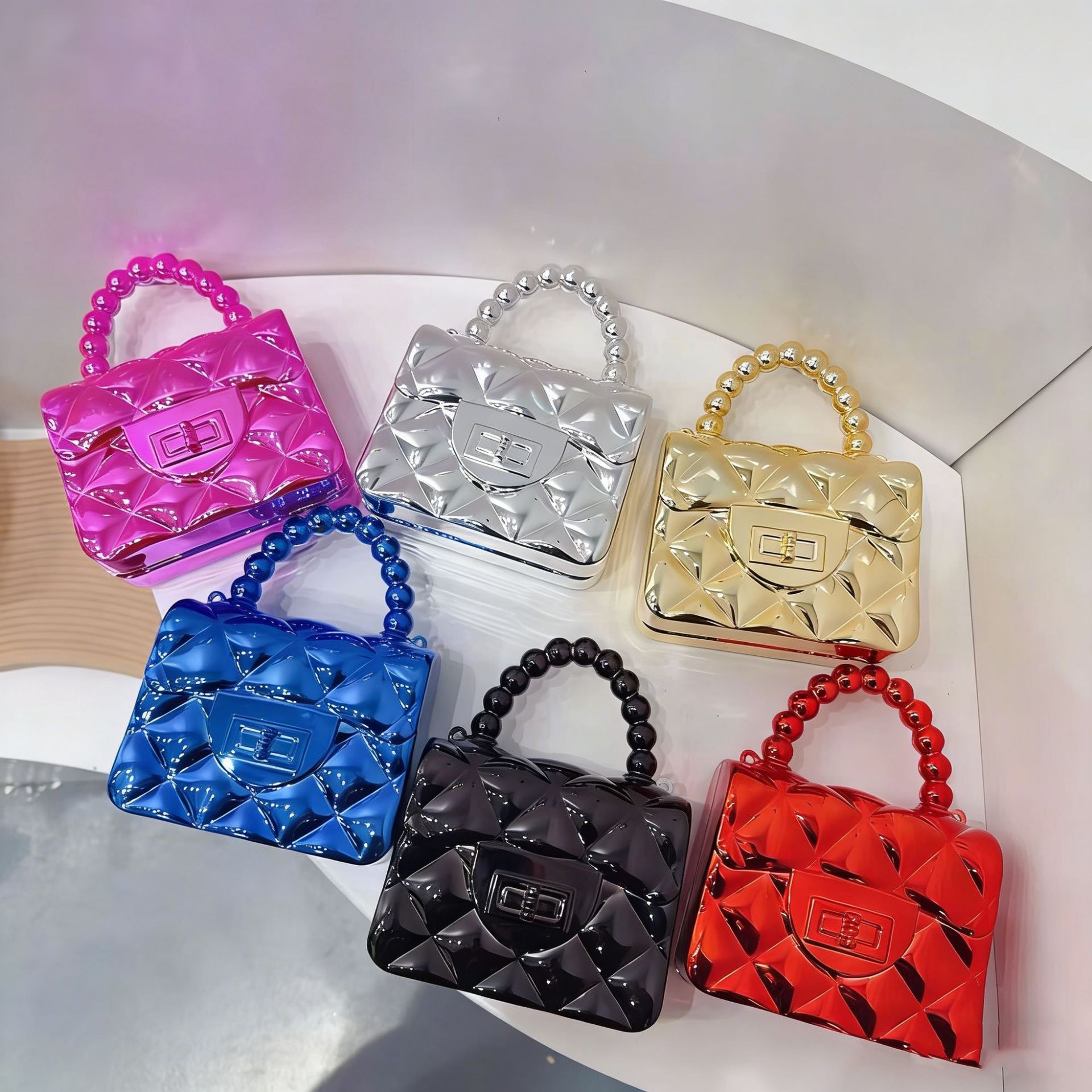 Cross-Border New Style Evening Mini Bag, Sequined Solid Color Acrylic Clutch Bag, Fashionable Shoulder Crossbody Lipstick Bag for Children