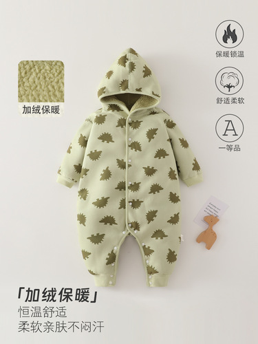 Baby Bodysuit Class A for Autumn/Winter, Warm Thinsulated Dual-Side Fleece 0-1 Year Old Baby Outing Crawling Suit