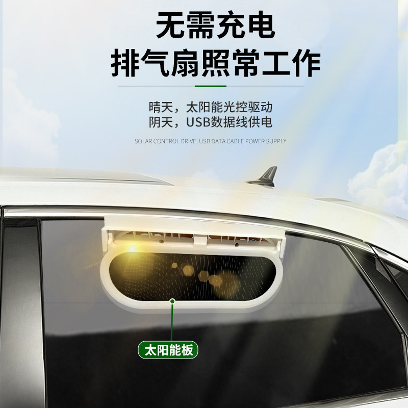 车载新款usb接口车载降温器汽车排风扇空气循环排烟太阳能排风扇|undefined