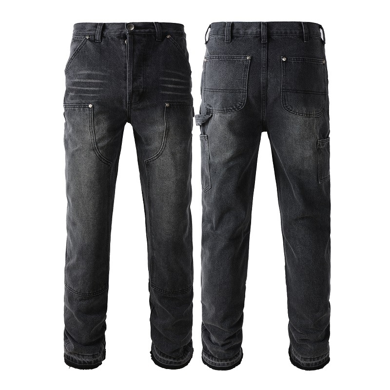 Herrenbekleidung Arbeitskleidung Holzfäller-Jeans im Multi-Pocket-Stil mit tiefen Taschen und weitem Bein, gerade, lockere Jeans ohne Stretch_voghion.com