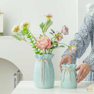 High Temperature Modern Simple Ceramic Bags Vase Flowers Dried Flowers Waterable Living Room Dining Table Bedroom Ornaments Pink