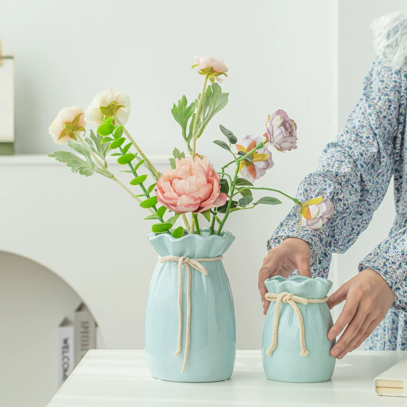 Высокотемпературные Современные Простые керамические сумки Ваза Цветы Сухие цветы Водостойкая Гостиная Обеденный стол Украшения для спальни Розовый