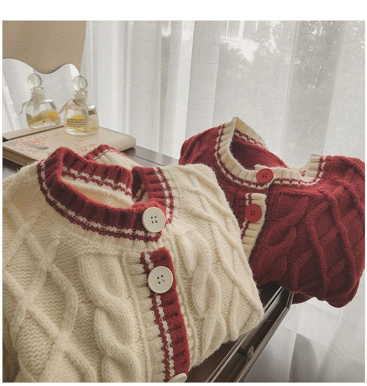 Women's Loose Retro Contrast Color Twist Sweater Coat Image 3
