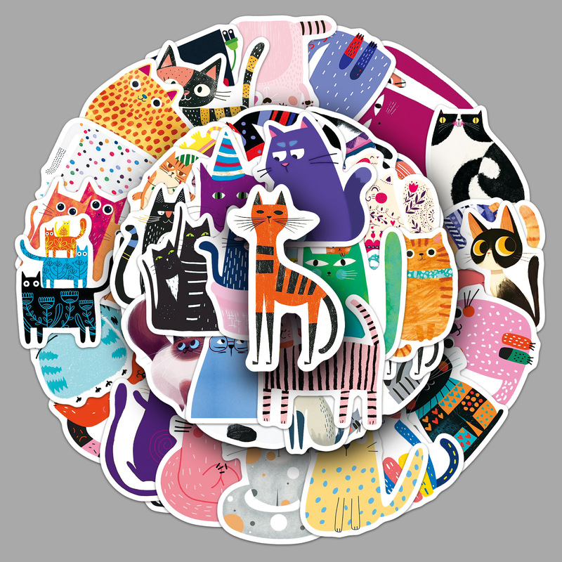 50 Pieces of Picture Book Cat Stickers, Abstract Art, Cute Pet Animals, Graffiti, Speakers, Mobile Phones, Water Cups, DIY Stickers