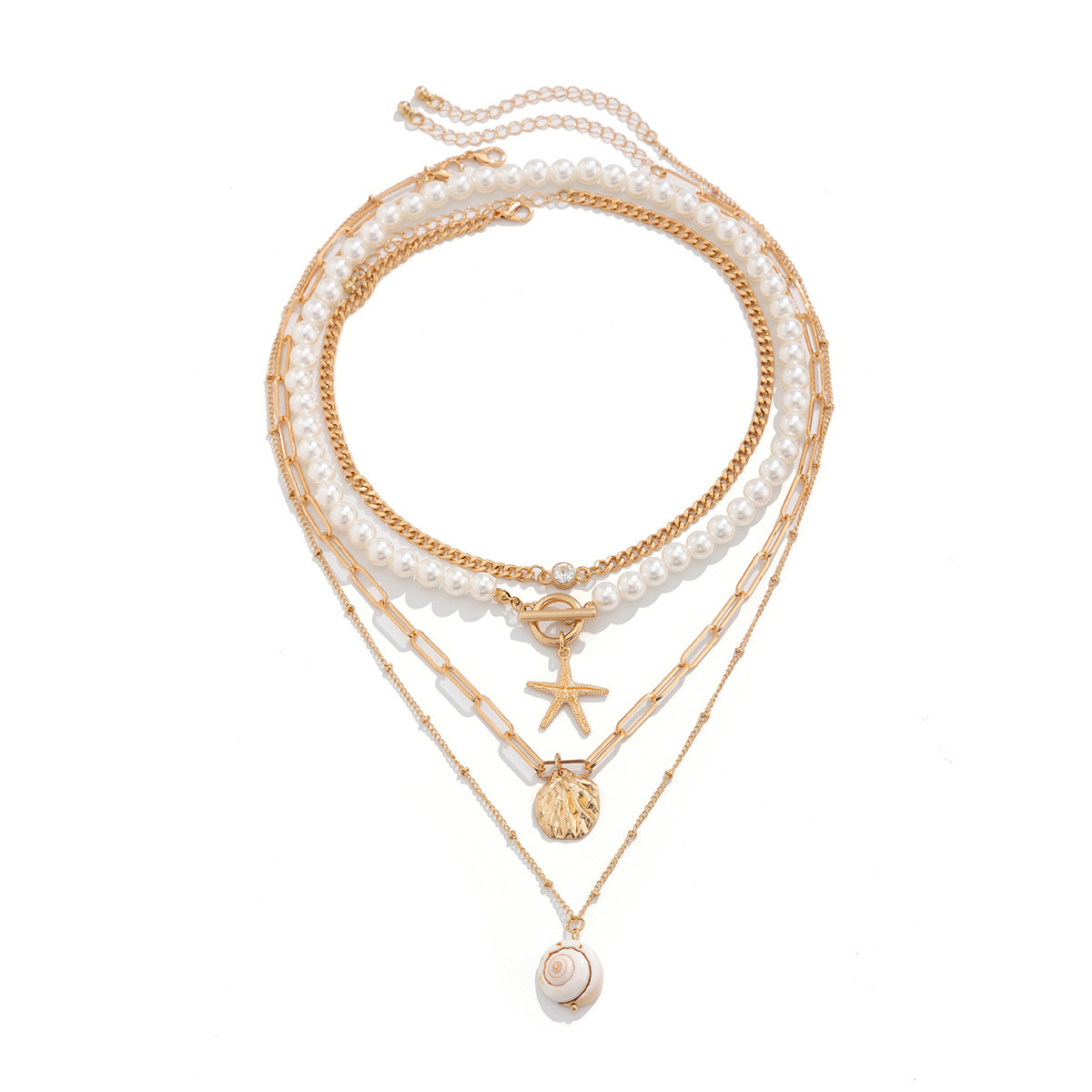 29g Weight Imitation Pearl Pendant Material Layered Necklaces Classification Alloy, Iron, Copper Chain Material 1 Piece Quantity Beach, Tea Party Occasion Imitation Pearl, Alloy, Copper Material Scallop, Starfish Pattern Women's Gender Beaded, Plating Design Elegant, Marine Style, Streetwear Style Elegant Marine Style Streetwear Scallop Starfish Imitation Pearl Alloy Copper Wholesale Layered Necklaces 16