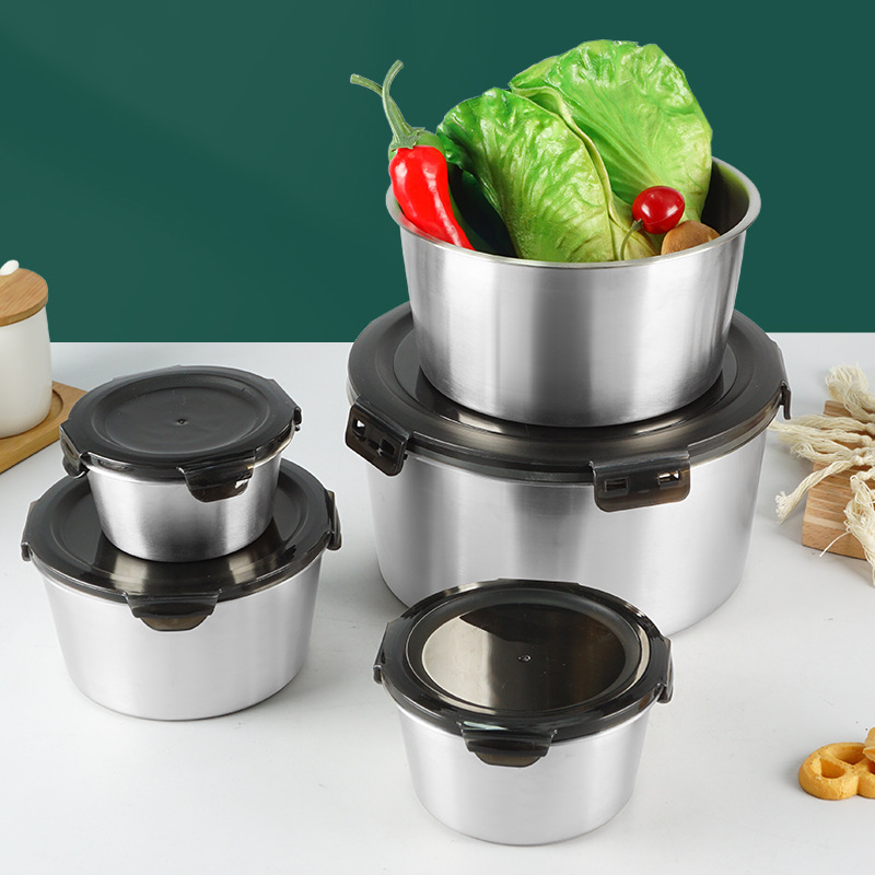 Caja de almacenamiento de acero inoxidable 304 caja de almuerzo Bento caja de almuerzo sellada de gran capacidad redonda al por mayor
