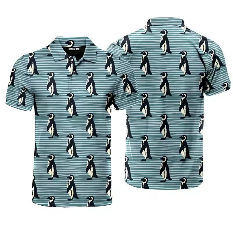 3D Printed Cute Penguin Pattern Men's Polo Shirt Fashion Casual Pattern Short Sleeve Men's Button Polo Shirt