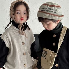 Jiaye Children's 2024 Children's Spring Woolen Cardigan Jacket for Men and Women Baby Forest Retro Vest Top
